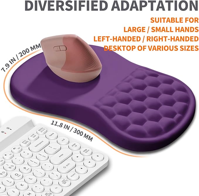 Armanza Ergonomic Joint Wrist Support Mouse Pad with Memory Foam Cushion Massage Bump, Carpal Tunnel Pain Relief Mousepad Slope Design for Wrist Rest, 11.8x7.9 in, Dark Violet