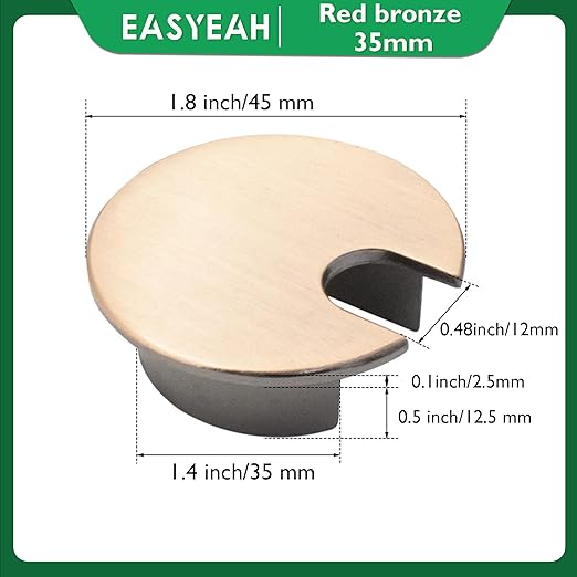 EASYEAH 2 Pcs Desk Grommet 1-3/8" / 35 mm, Desk Cord Hole Cover, Cable Grommet Metal Zinc Alloy Materilal, Desk Hole Grommet for Home & Office Pc, Detachable Cable Cord Organizer-Copper Red