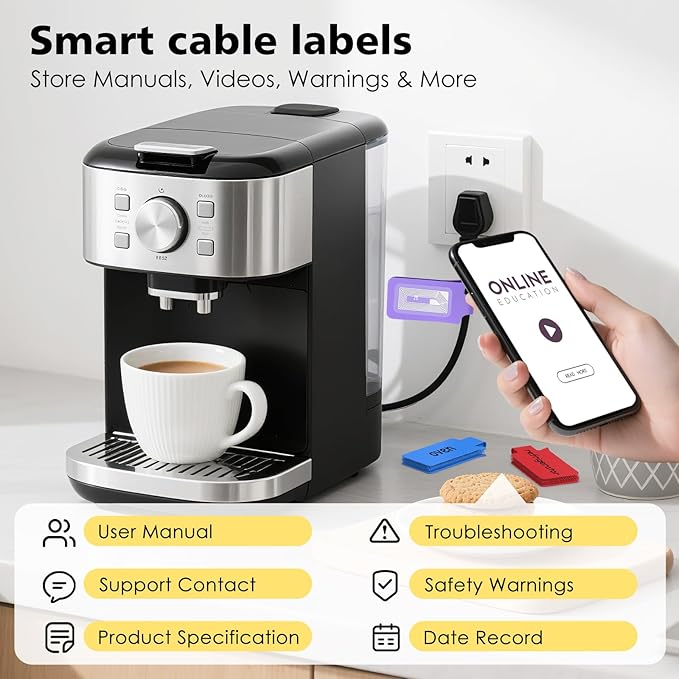 24-Pack Smart NFC Cable Labels with Blank Stickers, Programmable Reusable Wire Tags for Electronics, Cord ID & Cable Management for Automation, IT Server - Rectangle