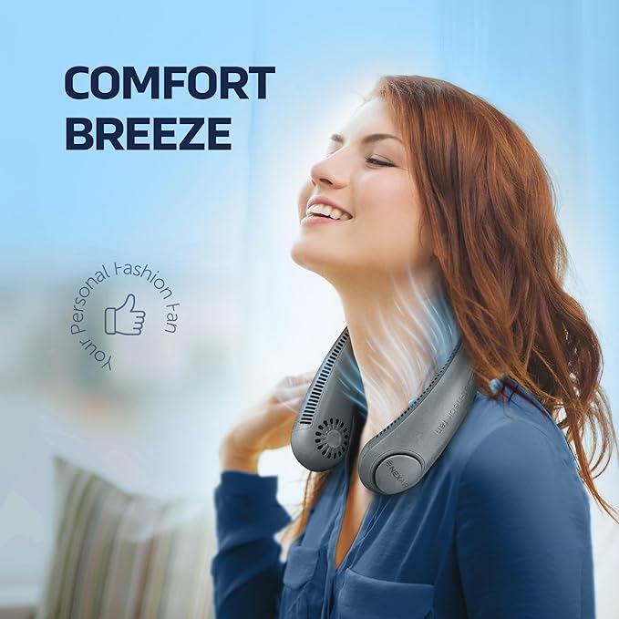 NEXAIR Portable Neck Fan Hands Free Cooling Lightweight Bladeless Neck Fan, 3 Speeds, 2400mAh Battery, 5H Runtime Black