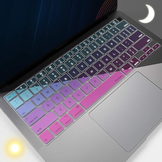 Allinside Soft Silicone Keyboard Cover for MacBook Air 13.3 inch (A2337 M1 A2179, 2021 2020) with Touch ID, Quiet Typing Keyboard Protector Skin, US Version, Ombre Blue Pink