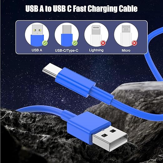 JERMASAL 3-Pack Blue [3.3FT+3.3FT+6FT] USB A to USB C Cable, Compatible with iPhone 15/16, iPad, Samsung, MacBook, PS5 and More, Fast Charging, Carplay Cable