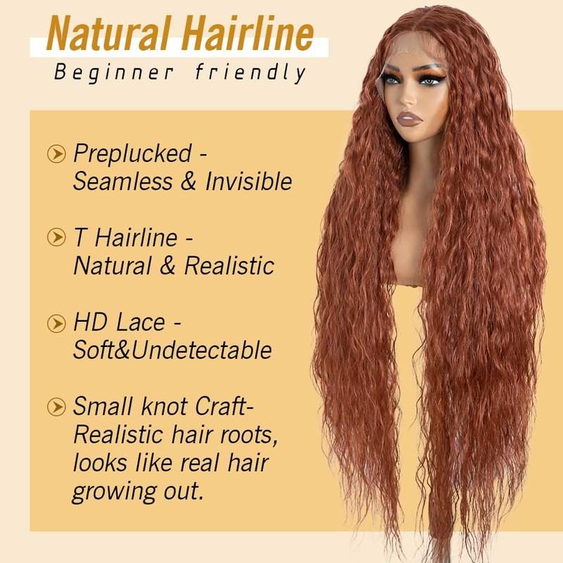 Super Long 36-Inch Lace Front Wig - Synthetic Hair Bohemian Waves | 5-Inch Middle Parting (130T)