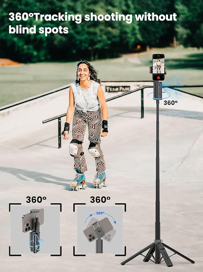 AOCHUAN Auto Face TrackingTripod, w/Gesture Control for iPhone,Extendable Pole, 360° Rotating Selfie Stick,Wireless Remote,Video Recording 4-Leg Stable & Portable Tripod