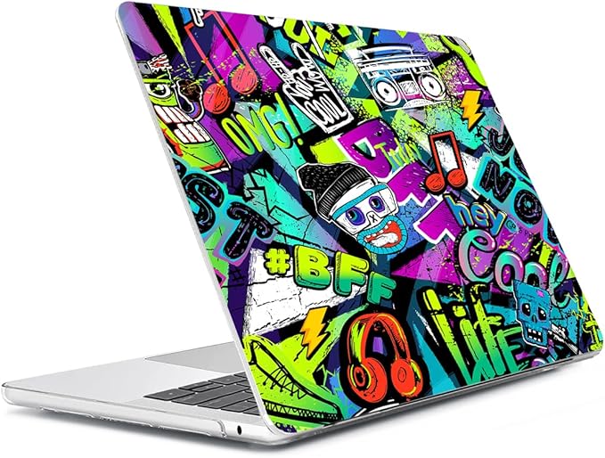 HOHAIYOO Compatible with MacBook Air 13 inch Case 2026 2025-2022 M5 A3449 M4 A3240 M3 A3113 M2 A2681, Hard Shell&Keyboard Cover&Screen Film&Webcam Cover for MacBook Air 13.6 inch Case, Cool Graffiti