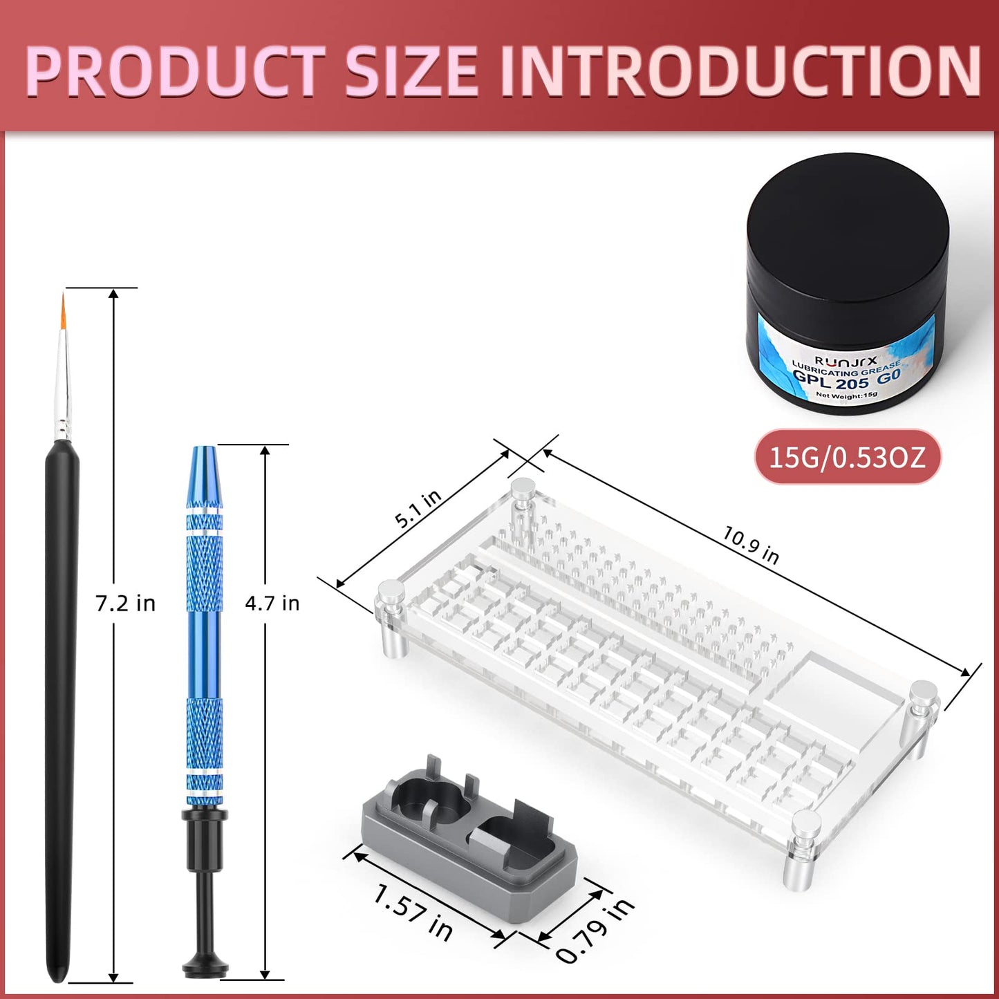 YIMAGUJRX RUNJRX 36 Switches Acrylic Lube Station for Keyboard Switch,GPL 205G0 0.53oz/15g, Switch Opener for MX Cherry Akko Panda Kailh Switch Tester,Switch Lube Kit for Gaming Keyboard