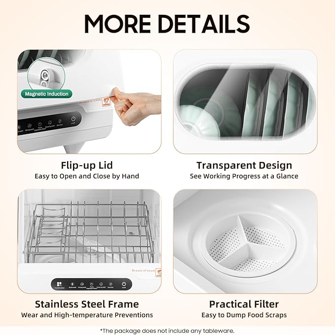 Portable Countertop Dishwasher Dishwasher Compact with 5 Intelligent Washing Functions Counter Top Dishwashers for Knives, Forks, Spoons, Chopsticks