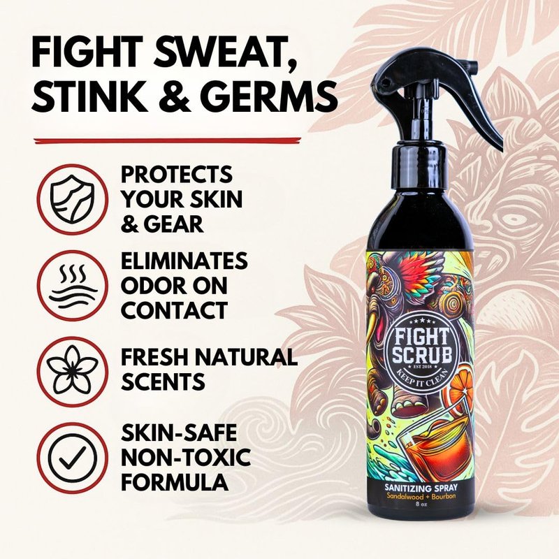 Post-Training Body Spray for Athletes - Witch Hazel Formula for BJJ, Wrestling & MMA | Deodorizes Skin & Gear - 8oz (Sandalwood + Bourbon)