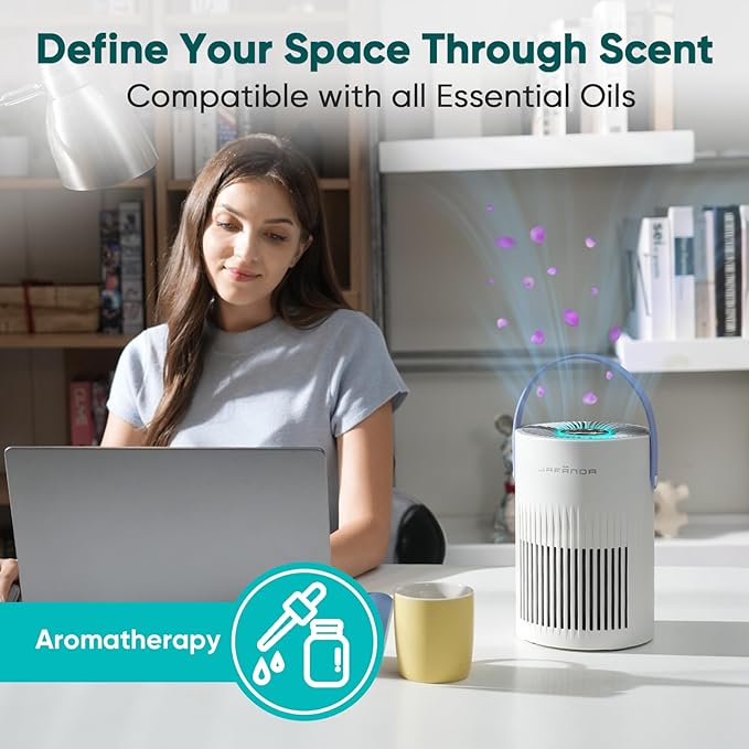 Air Purifiers for Bedroom, Jafända Pet Hair Air Purifier, Max 650 ft², 3-in-1 Filter, H13 HEPA Air Filter, 20dB Quiet Sleep Mode, 7-Night Light, Portable Handle for Home, Remove Dust, Smoke, Odor