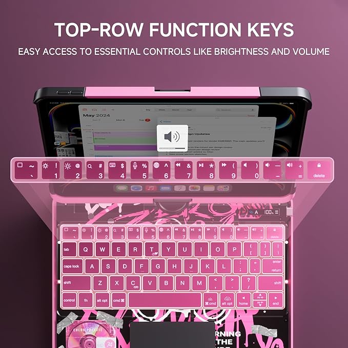 Transparent Case with Keyboard iPad Air 11 Inch (M4/M3/M2, 2026/2025/2024)/ iPad Air 5th/4th Generation 10.9" / iPad Pro 11" 1st/2nd/3rd/4th Trackpad, Pencil Holder, 7-Color Backlit, Rotatable, pink