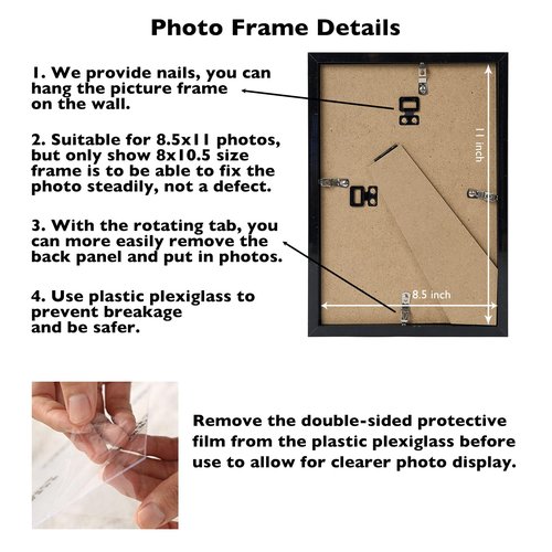 8.5x11 Picture Frame Set of 3 for Certificate Poster and Photo, Horizontal and Vertical Formats for Wall Hanging or Tabletop, 8.5x11 Wall Photo Frame with Shatter Resistant Plexiglass, 3 Pack, Black