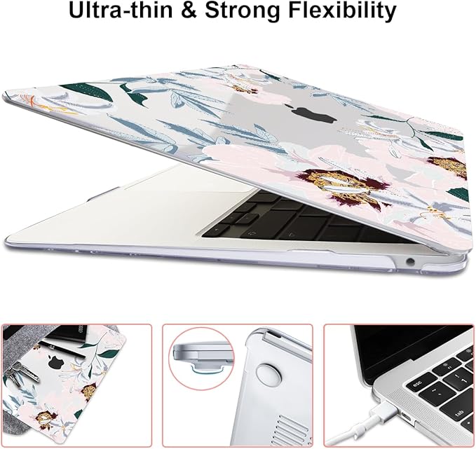 LCMOCICO Compatible with MacBook Air 13 inch Case 2021 2020 2019 2018 M1 A2337 A2179 A1932 with Retina Display & Touch ID, Pattern Plastic Hard Shell Case Keyboard Skin Cover, Pink Peonies & Lilies