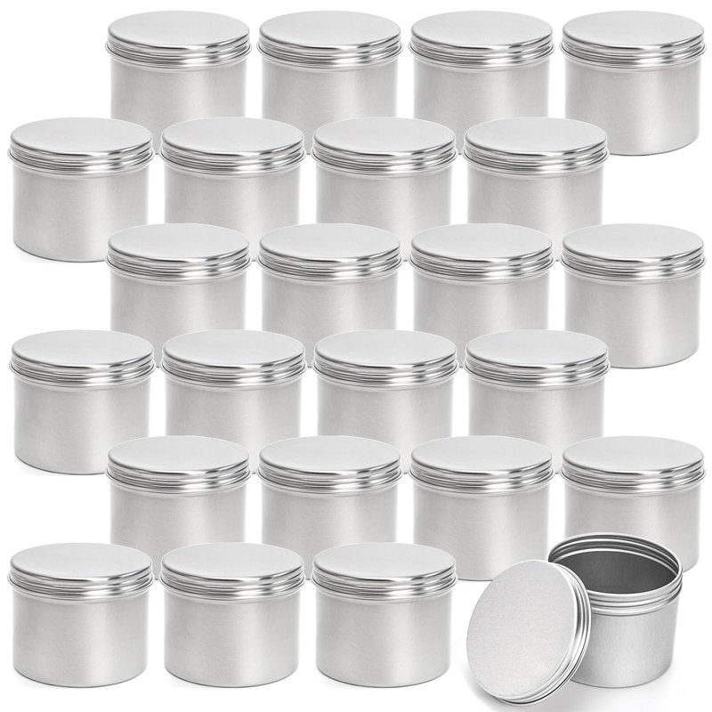 Foraineam 24 Pack 4 oz. Round Tin Cans Hair Wax Cream Lip Balm Cosmetic Sample Container Jars Candle Tea Spice Empty Travel Tins with Screw Lid
