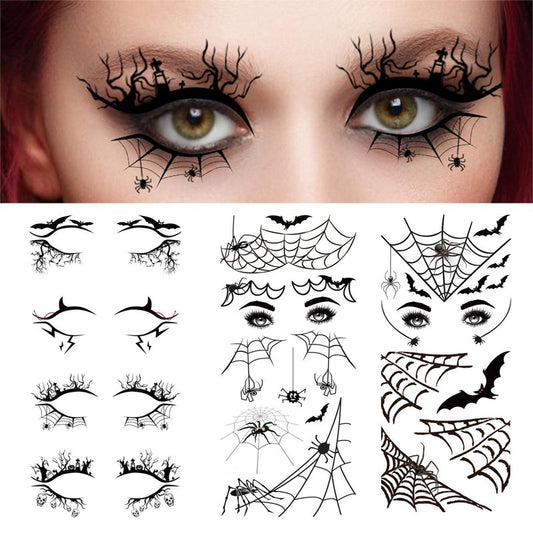 4 Pairs Halloween Eye Shadow Stickers Eyeliner Decals Spider Web Skull Bat Temporary Tattoo Stickers Face eye Makeup Stickers for Women Girls Halloween Masquerade Party Butterfly