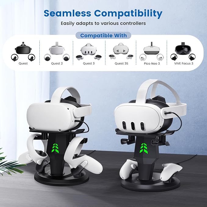 alcopanda VR Headset Charging Dock for Meta Quest 3/Quest 3S/Quest 2, VR Charging Stand for Quest 3 Accessories VR Stand Supports Charging Headset with Type C Cable and fit Controller with Cover