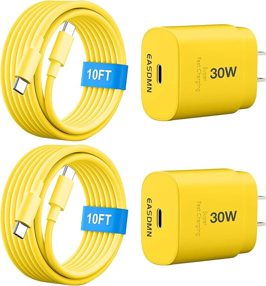 30W USB C i Phone 17 16 15 Charger Fast Charging, 2PACK Wall Charger for iPhone 16 15 Pro Max Charger Cord 10FT Fast Type C Block for iPhone 17 Pro Max/17 Air/16/15 Plus/15 Pro Max,i Pad Pro, Yellow