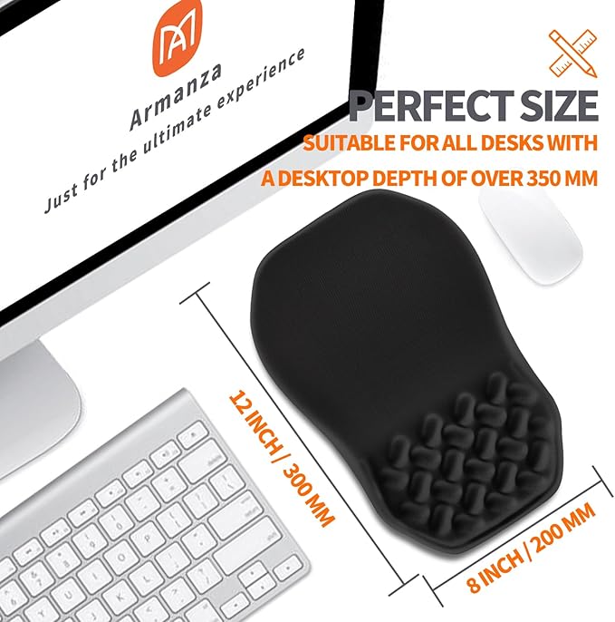 Armanza Ergonomic Slope Mouse Pad Wrist Support, Wrist Rest Mousepad for Carpal Tunnel Pain Relief with Massage Bulge and Slow Rebound Memory Foam (12x8 inch, Black)