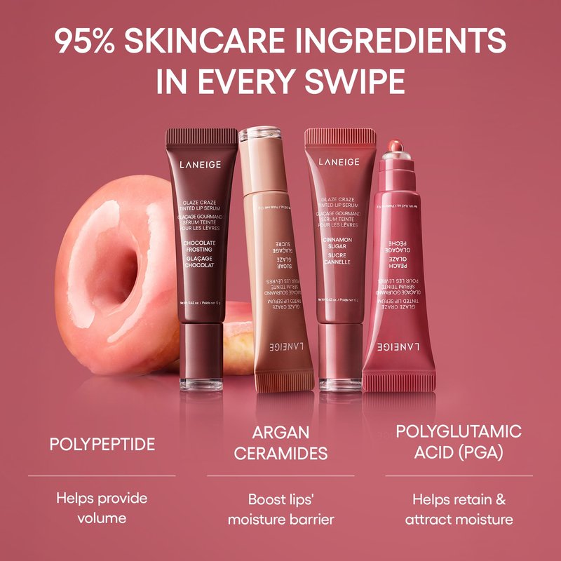 LANEIGE Glaze Craze Tinted Lip Serum, Cinnamon Sugar: Hydrating Lip Serum for Glossy, Nourished Lips with Plumping Polypeptides