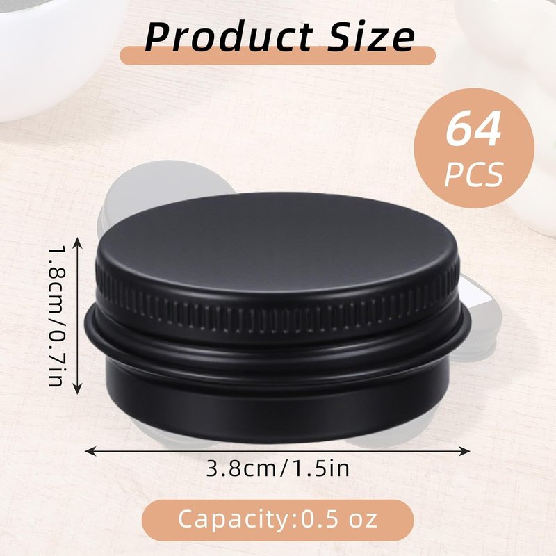 64 Pack Salve Tins - 0.5 Oz Round Lip Balm Containers | Aluminum Cosmetic Sample Jars for Travel & Storage