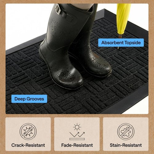 GORILLA GRIP Waterproof All-Season WeatherMAX Doormat - 72x24 Natural Rubber, Stain & Fade Resistant, Easy Clean Black Maze