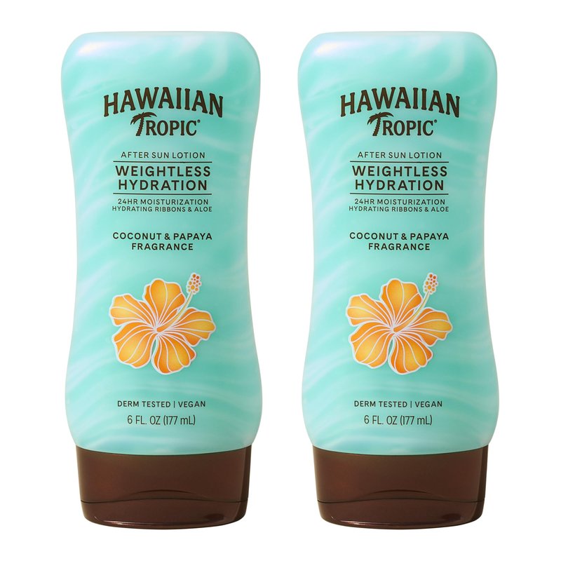 Hawaiian Tropic Weightless Hydration After Sun Lotion with Aloe, 6Fl Oz Twin Pack, Hawaiian Tropic Lotion, Moisturizing Lotion, After Sun Care, After Sun Moisturizer, 6Fl Oz each