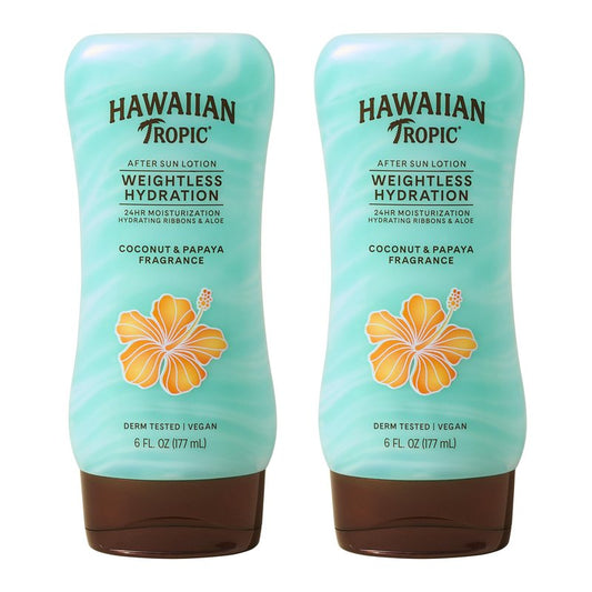 Hawaiian Tropic Weightless Hydration After Sun Lotion with Aloe, 6Fl Oz Twin Pack, Hawaiian Tropic Lotion, Moisturizing Lotion, After Sun Care, After Sun Moisturizer, 6Fl Oz each