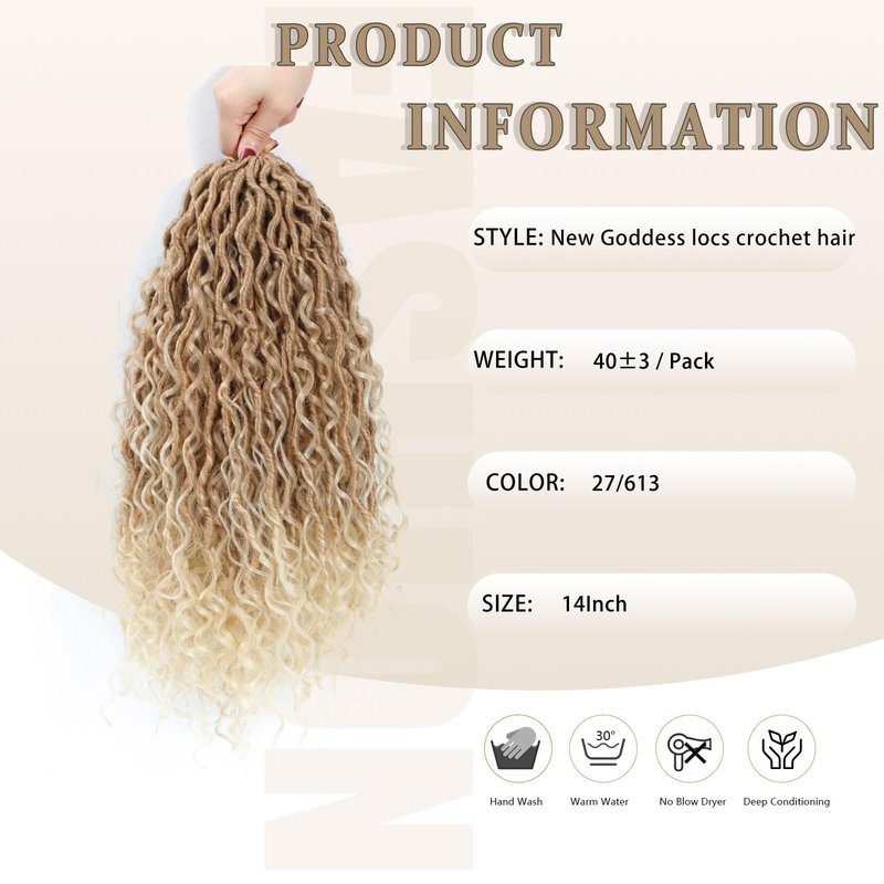 Molleas Goddess Locs 14inch, 9 Packs Faux Locs for Black Women, Pre-Looped Boho Crochet Hair With Curl Ends (14inch, Pack of 9, 27/613)