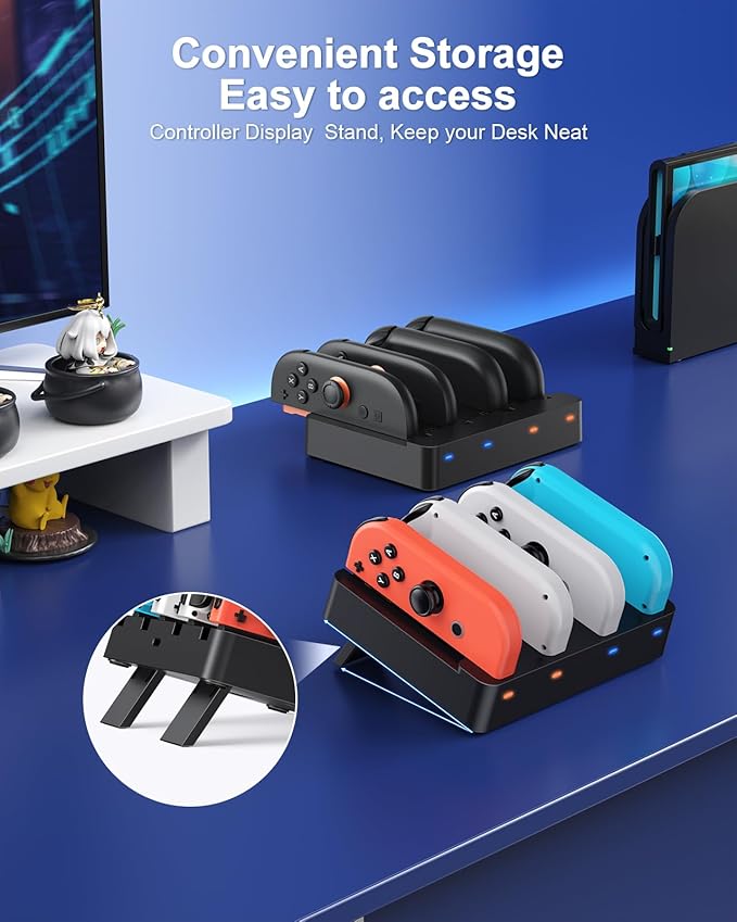 [Both for Switch 2 and 1] Controller Charger for Nintendo Switch 2 2025 and 1, Horizontal Charging Dock Station for Joy con and for Joycon 2 Accessories with Foldable Storage Stand
