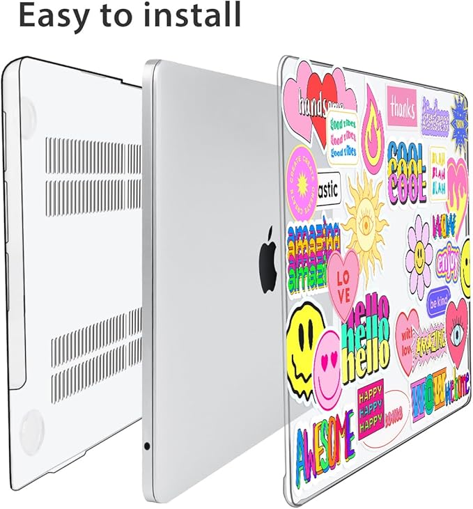 HOHAIYOO Compatible with MacBook Air 13 inch Case 2026 2025-2022 M5 A3449 M4 A3240 M3 A3113 M2 A2681, Hard Shell&Keyboard Cover&Screen Protector&Webcam Cover for MacBook Air 13.6" Case, Trendy Patches