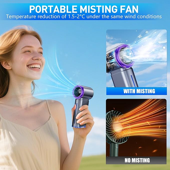 Portable Handheld Fan, Powerful Mini Hand Held Fan, 5000mAh Rechargeable, Digital Display, 1-199 Speeds Adjustable, Personal Fan for Travel Outdoor Camping Home Makeup Commuting, Gifts for Women Men