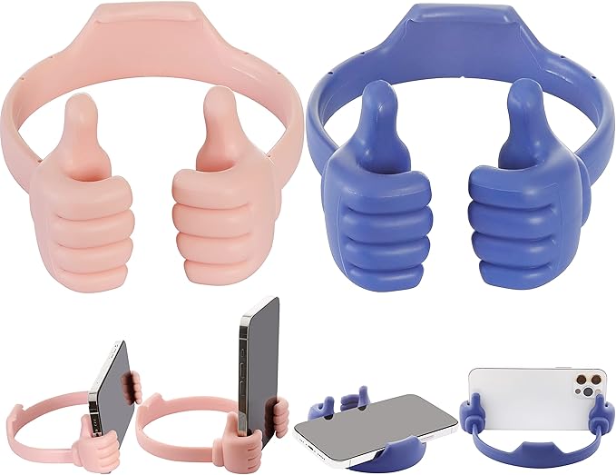 Honsky Cell Phone Stand Holder 2-Pack,Thumbs Up Lazy Phone Stand,Universal Adjustable Flexible Dock for All Phones,Cute Perfect Valentine's Day Gifts for Him/Her,Gifts for Couples,Flag Blue/Pink