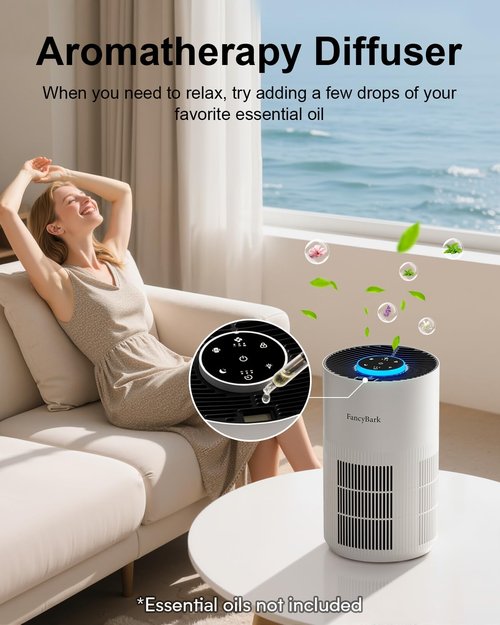 FancyBark Air Purifiers for Home Bedroom Up to 1250 Ft², H14 True HEPA Room Air Purifiers for Bedroom With Sleep Mode Light Mode & Aroma Function Air Cleaner Smoke Odor Dust Pollen Pet Dander (White)