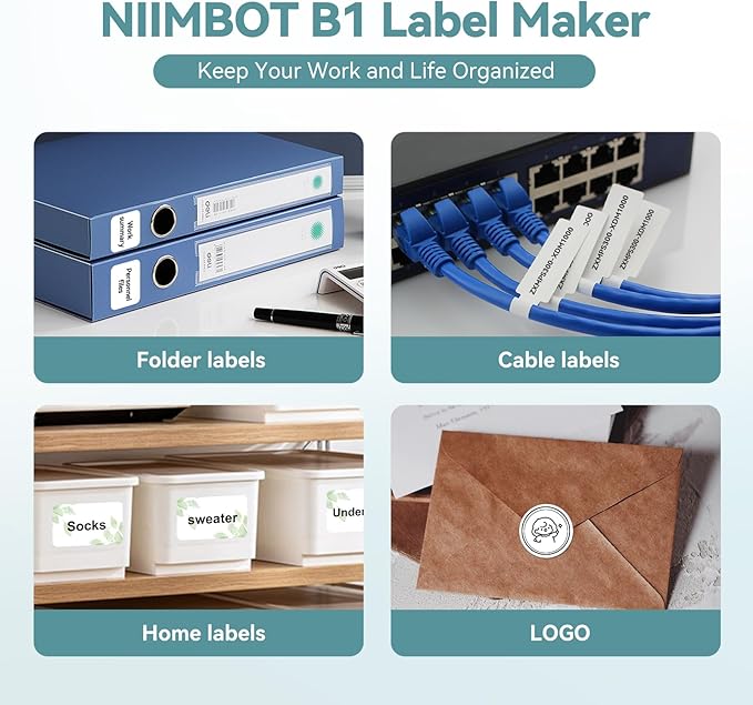 NIIMBOT B1 Label Maker Machine, Thermal Label Printer Easy to Use for Office, Home, Business, Came with 1 Roll White Label(Light Blue)