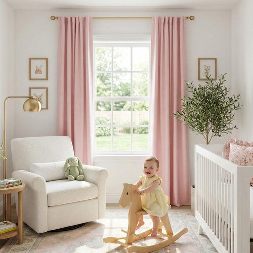 100% Blackout Shield Linen Blackout Curtains for Bedroom 96 Inches Long, Back Tab/Rod Pocket Living Room Drapes, Thermal Insulated Blackout Curtains 2 Panels Set, 50" W x 96" L,Baby Pink
