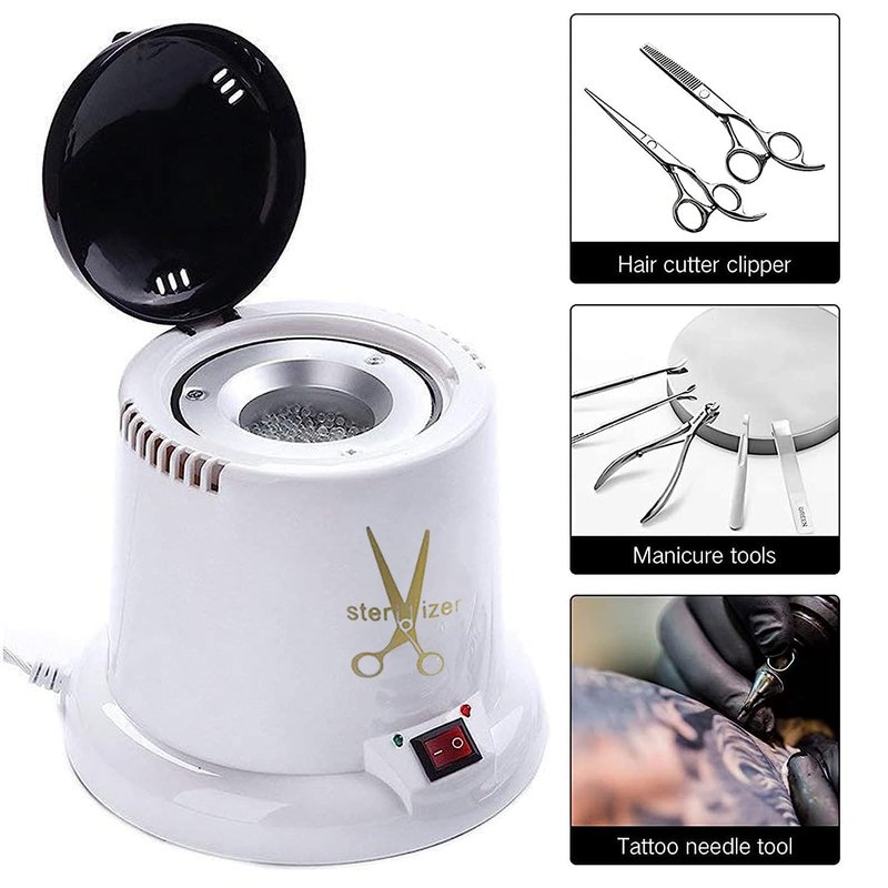 Nail Tool Sterilizer Machine - High-Temperature Cleaning Pot for Nail Art | White with Glass Bead