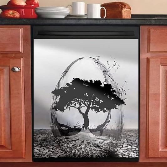 Abstract Art Dishwasher Cover Decoration Tree of Life Decal Magnetic Cover for Dishwasher Front Door Egg Shape Magnet Sticker Kitchen Dishwasher Decor Panel 23x26inch