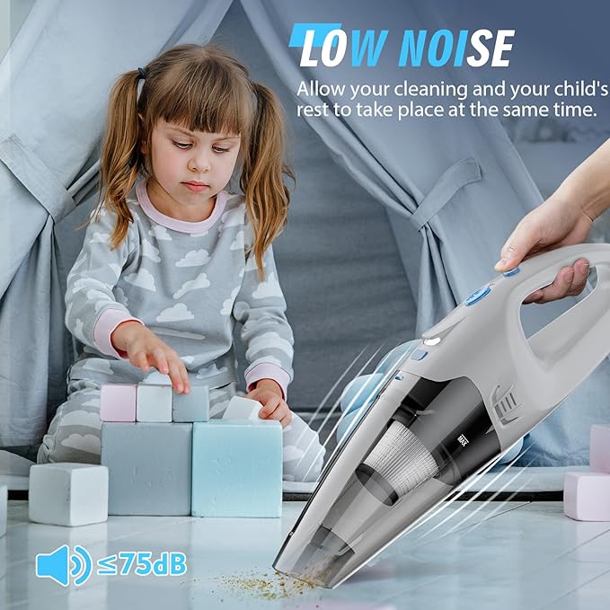 FUOAYOC Handheld Vacuum Cordless, Hand Vacuum Cordless Rechargeable with LED Light/Multi Accessories,1.6lbs Car Portable Vacuum Cleaner for Pet Hair, Home, Car, Office