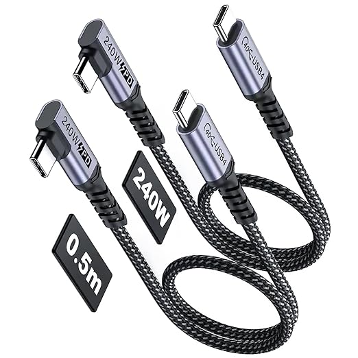 SUMPK Short USB 4 Cable Right Angle [1.5FT 2 Packs], 240W Fast Charging with High Speed 40Gbps Data Transfer and 8K Video Display Compatible with iPhone 16/16 Plus/16 Pro Max, MacBook, Galaxy S23