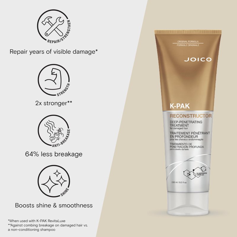Joico K-PAK Reconstructor Deep-Penetrating Treatment | For Damaged Hair | Repair & Strengthen Strands | Rebuild & Fortify Damaged Hair | Improve Elasticity | With Keratin & Arginine | 8.5 Fl Oz