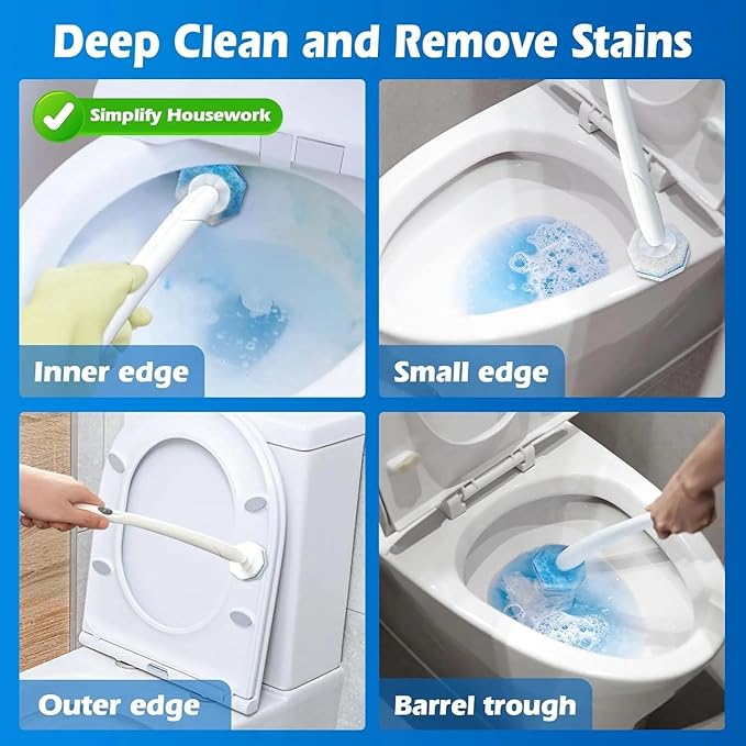 60 Pack Disposable Toilet Brush Refill Heads, 3-Layer Dissolvable Cleaning Pads with Detergent, Universal Fit for Most Toilet Wand Handles, Bathroom Cleaning Supplies, Bulk Value Pack