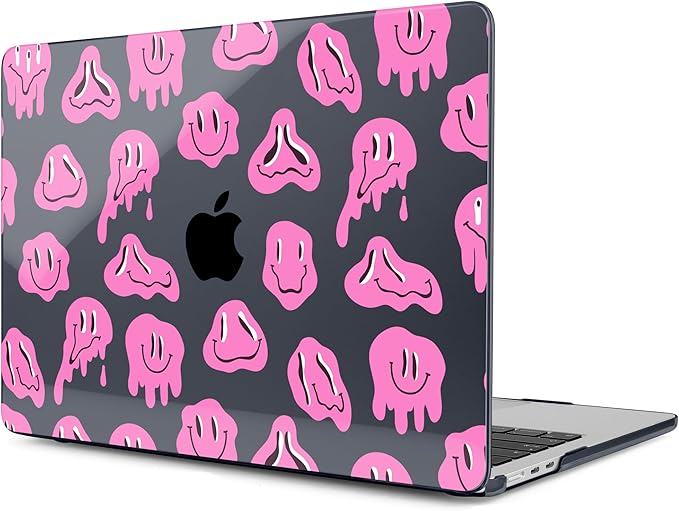 MEEgoodo for M5/M4/M3/M2 MacBook Air 15 inch Case 2026 2025 2024 2023, Case Fit Model (A3448/A3241/A3114/A2941) for MacBook Air 15.3 inch, Pink Groovy Emoji