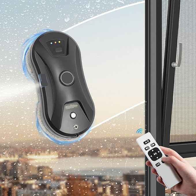 Smart Glass Cleaner Robot - Window Cleaning Machine With Automatic Water Spray, Strong Suction, Remote Control for Windows, Glass Doors, Tiles (Black)