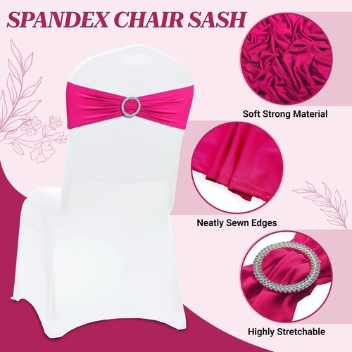 MDS Premium Spandex Chair Sashes - Stretchy Bow Covers with Buckle Slider for Weddings | Magenta, Pack of 50