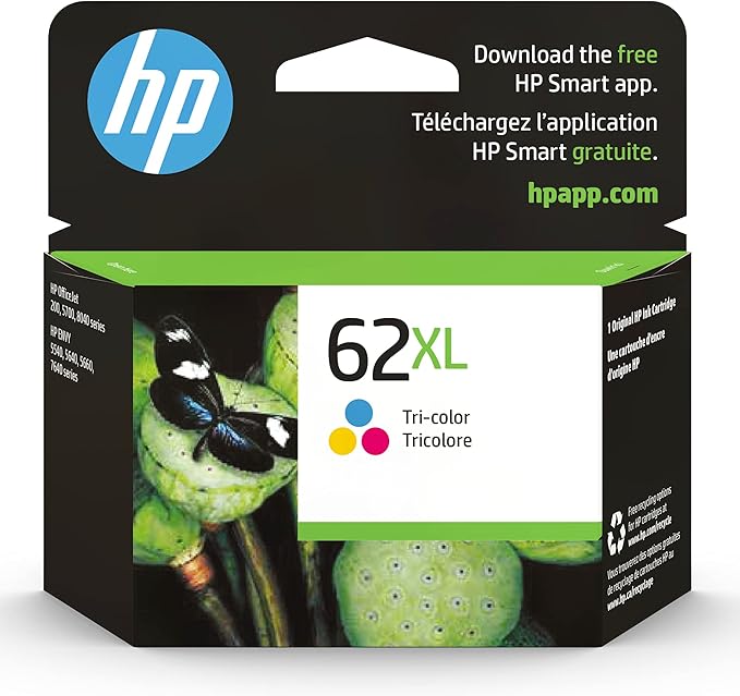 HP 62XL Tri-Color High-Yield Ink | Works with Envy 5540, 5640, 5660, 7640, OfficeJet 5740, 8040, OfficeJet Mobile 200, 250 | Instant Ink Eligible | C2P07AN | Packaging May Vary