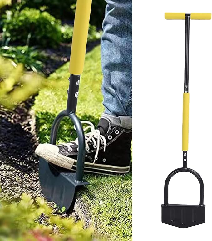 Lawn Edger Tool Stainless Steel Half Moon Blade with T Handle, Durable Anti Rust, Ergonomic Design - Versatile Garden Tool for Walkways and Flower Beds