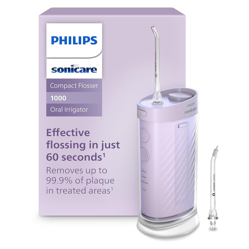 Philips Sonicare Portable Water Flosser - 3 Flossing Modes, IPX7 Waterproof | Compact Travel Design, Purple, Model HX3333/23