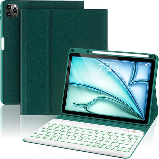 OPAKIT Keyboard Case for iPad Air 5th/4th Pro 11 inch, 7-Color Backlit Detachable Wireless Keyboard Case with Pencil Holder, Stand Folio Cover for Gen 2020/2022, Pro 4th/3rd/2nd/1st Gen, Teal