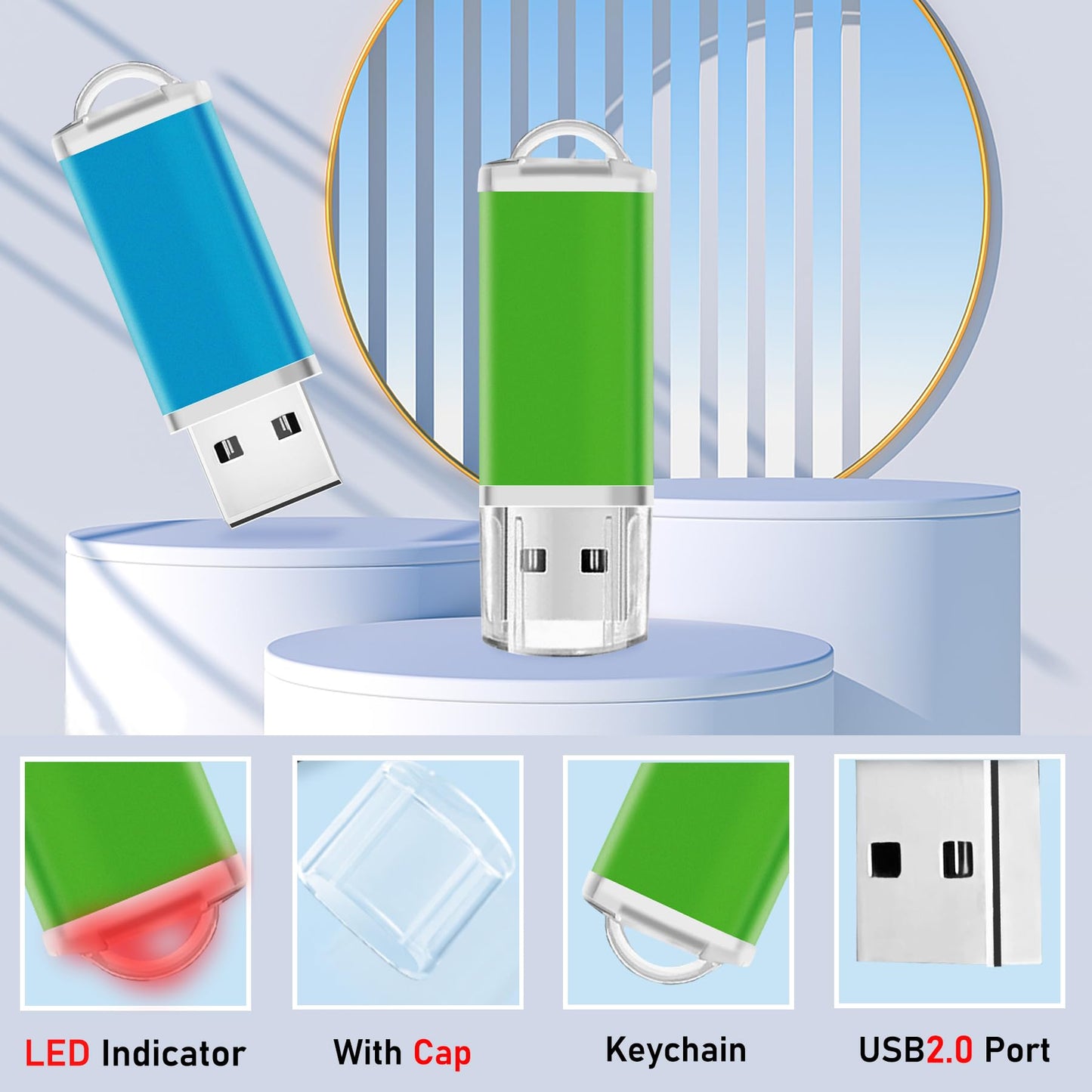 Thumb Drive 2GB USB Flash Drive 20 Pack Nicepicten Jump Zip Drive USB 2.0 Flash Drives 2GB Memory Stick with Lanyard & Label - Mixcolor