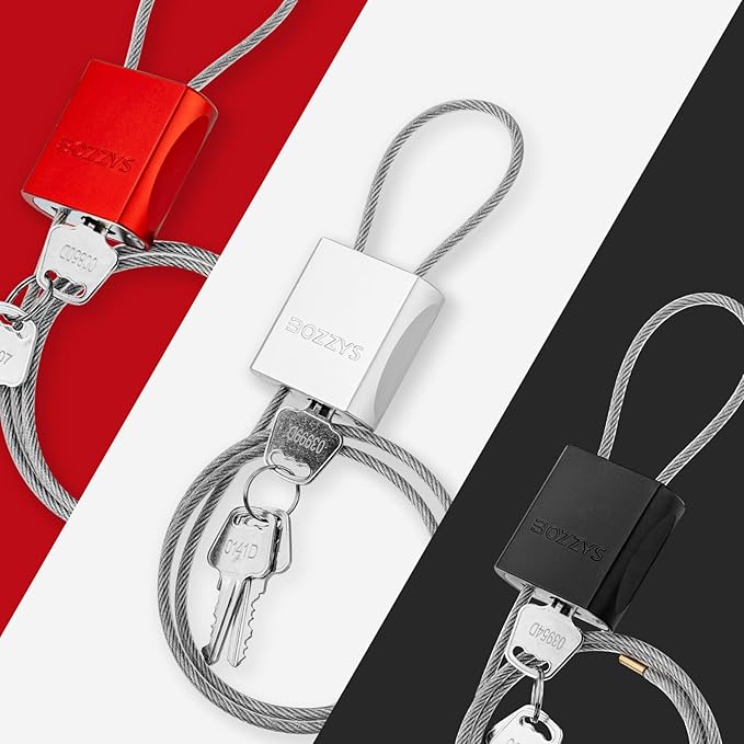 BOZZYS Cable Lock with 3 Keys | L 3.28ft(1m),D 1/6in(4mm) Adjustable Steel Cable Padlock | Aluminum Locks for Bikes, Gate, Lockers & Outdoor Gear | Weatherproof& Silver