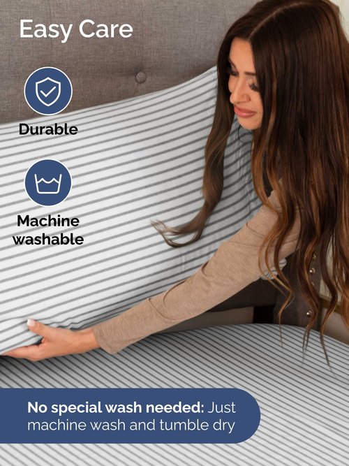 Extra Deep Cal King Sheet Set - 6 Piece Breathable and Cooling Sheets - Hotel Luxury Bedding for Women, Men, Kids & Teens - Easy Secure Fit - Soft & Wrinkle Free - Extra Deep Pockets - Grey Stripes